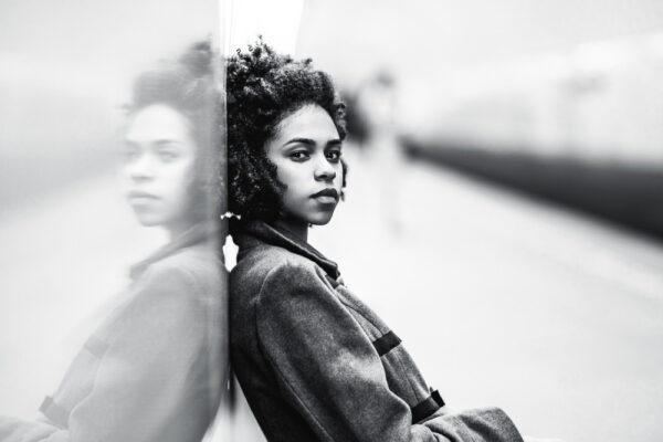 Black,And,White,Portrait,Of,Charming,African,American,Female,In